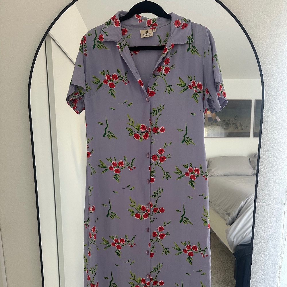 Vintage Floral Long Shirt Dress